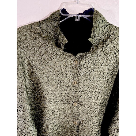 Reversible Vintage 90s Crinkle Jacket Women XLarge Black Green Coat Button Retro - Picture 6 of 12